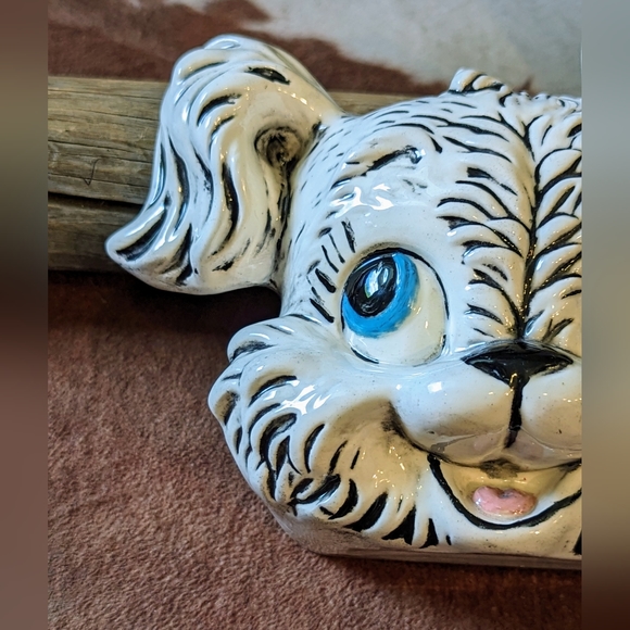 1950's Ceramic Black/White Puppy Dog Planter - Picture 6 of 14